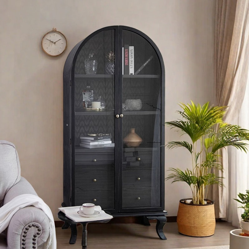 Black Solid Wood China Cabinet Display Cabinet