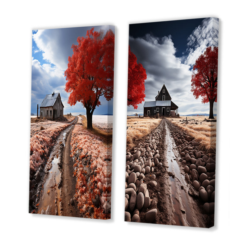 «Red Farmhouse Rustic Elegance» - 2 pièces sur, Toile tendue, H 40 po x l 40 po