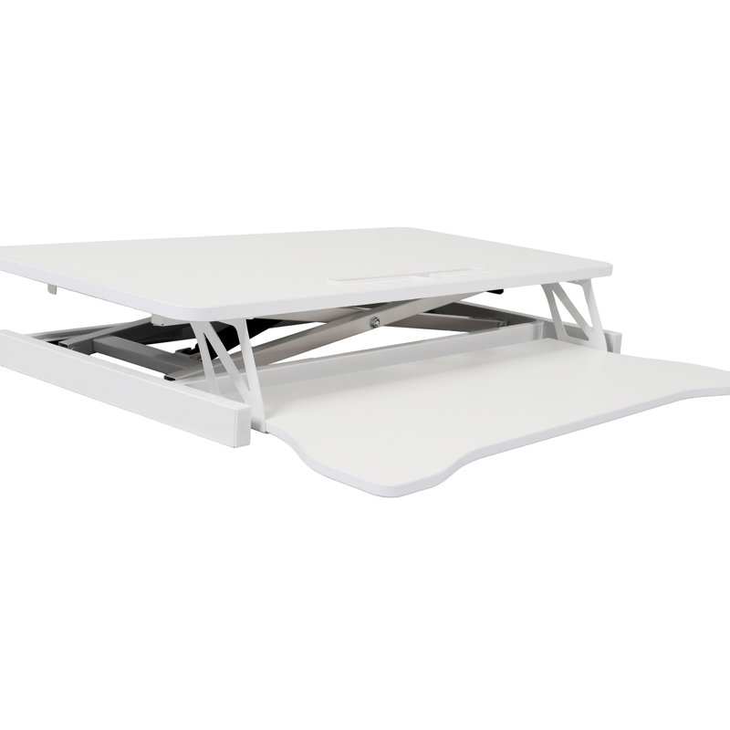 Station de travail blanche à hauteur réglable avec plateau à clavier, vérin pour bureau d'ordinateur portable à mouvement contrôlé, pour ordinateur portable, plateau sur mesure