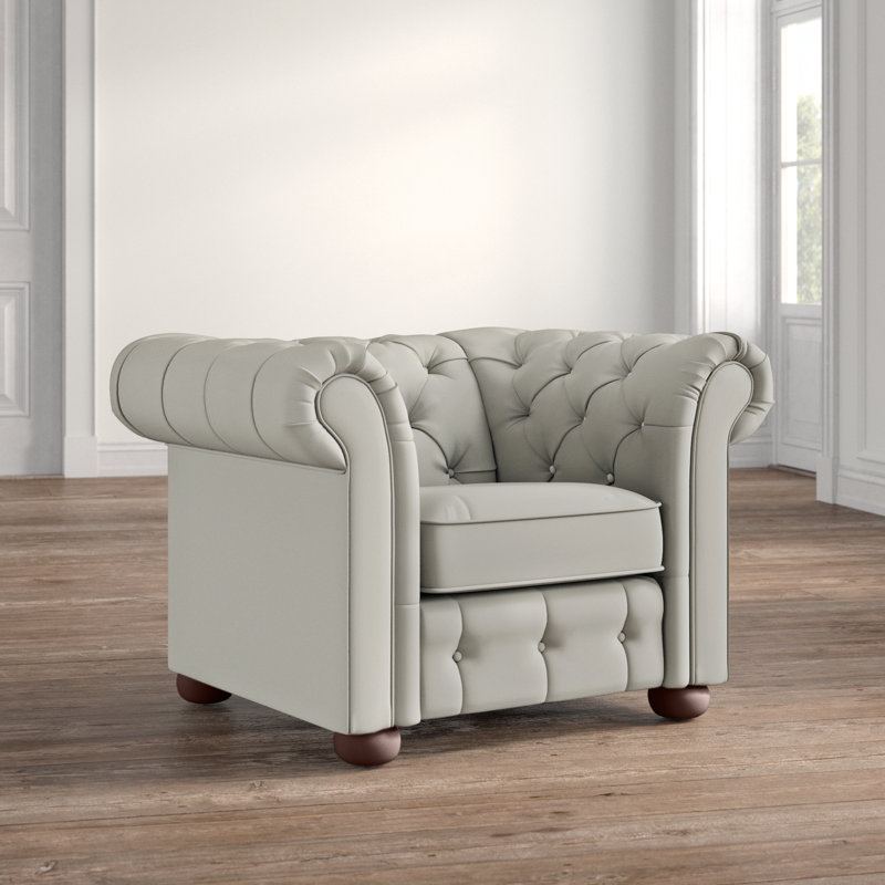 Huskins Velvet Chesterfield Chair, Pewter Gray Velvet