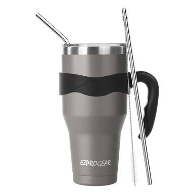 Ezprogear 40 oz Stainless Steel Tumbler Double Wall Vacuum Insulated Coffee  Cup with Handle & Straws (Stainless Steel Color) 