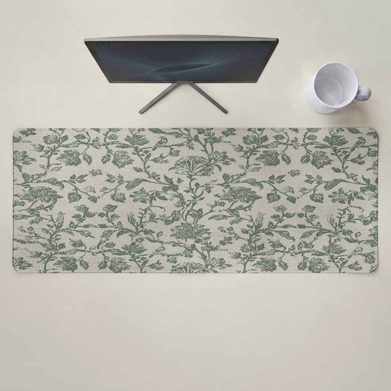Tapis de souris vert sauge de style ferme, idéal pour le jeu, le clavier et la souris. Grand tapis de souris botanique vintage à motifs de fleurs et de feuilles, avec base antidérapante. Tapis de souris décoratif pour le jeu, le bureau ou la maison. Dimensions : 40 x 90 cm. Livré avec une tasse blanche.