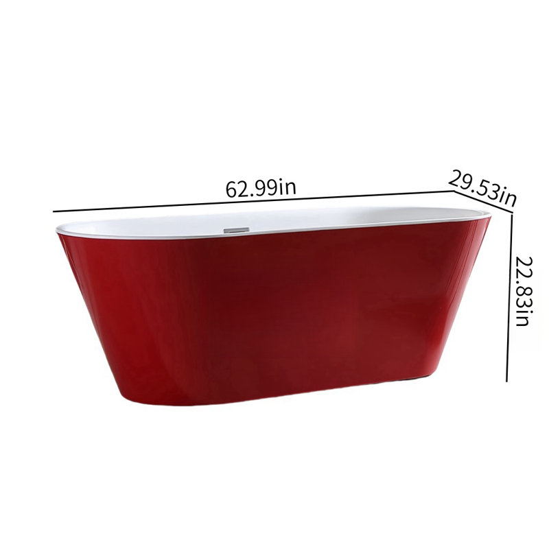 62.99'' x 29.53'' Bathtub, White/Red