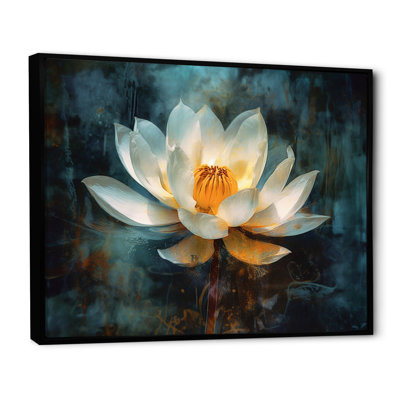 Lotus blanc rétro sur fond grunge - reproduction sur toile