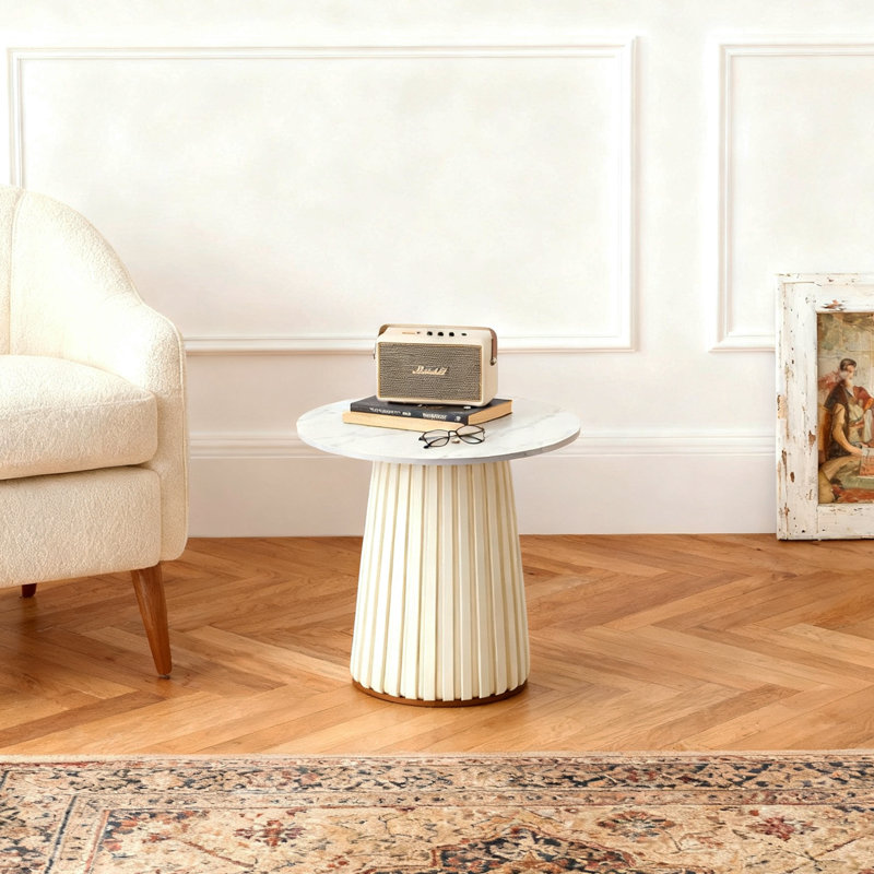 Marble Top End Table, 17.72" H x 17.32" W x 17.32" D