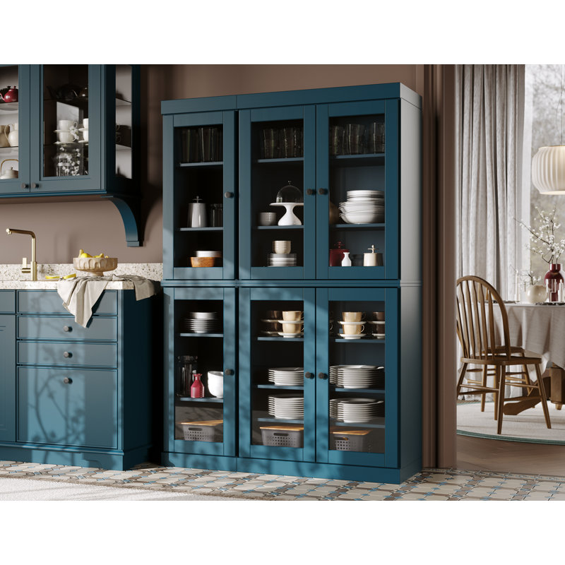 Vaisselier 48,5 po en bois massif et verre, Bleu sarcelle