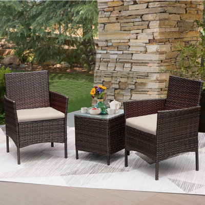 3 Piece Patio Rattan Seating Group with Cushions