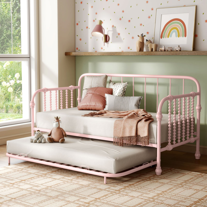 Twin Metal Daybed with Trundle, Pink
