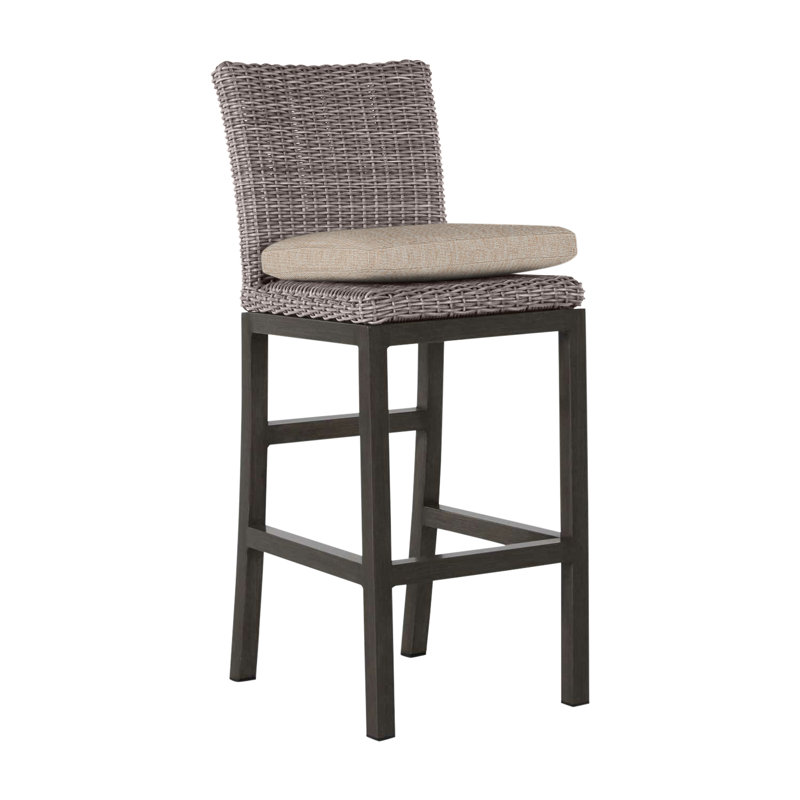 Rustic 30.5" Patio Bar Stool with Cushion, No Welt, Oyster, Verona Fossil