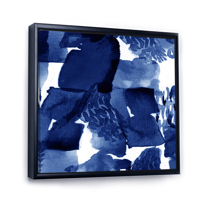 Impression abstraite sur toile bleu classique sur fond blanc I, Reproduction avec cadre flottant, Noir, 44" H x 44" W