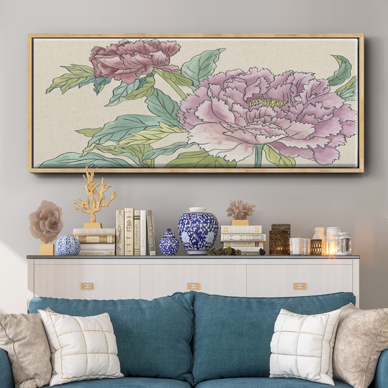 Peony Blooms I - toile encadrée, H 20 po x l 50 po