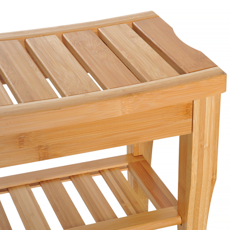 Long banc de douche en bambou, tabouret de douche spa en bois de 20 po avec tablette de rangement en dessous