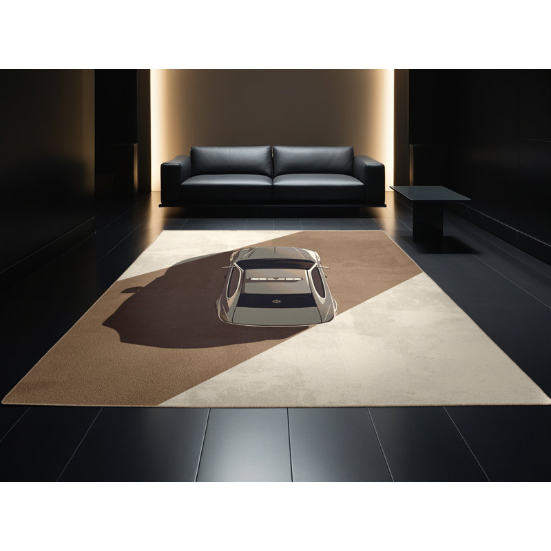 Tapis moderne de voiture de police Eldred lavable à la machine en brun - reliure beige, 5 x 7