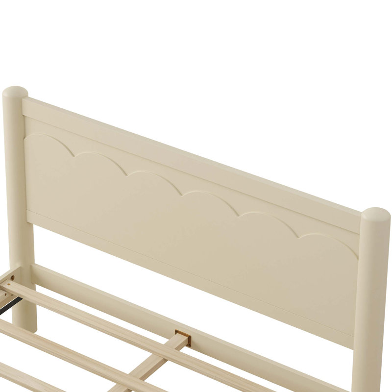 Queen Size Solid Wood Platform Bed Frame with Headboard, No Box Spring Required, Beige;Natural