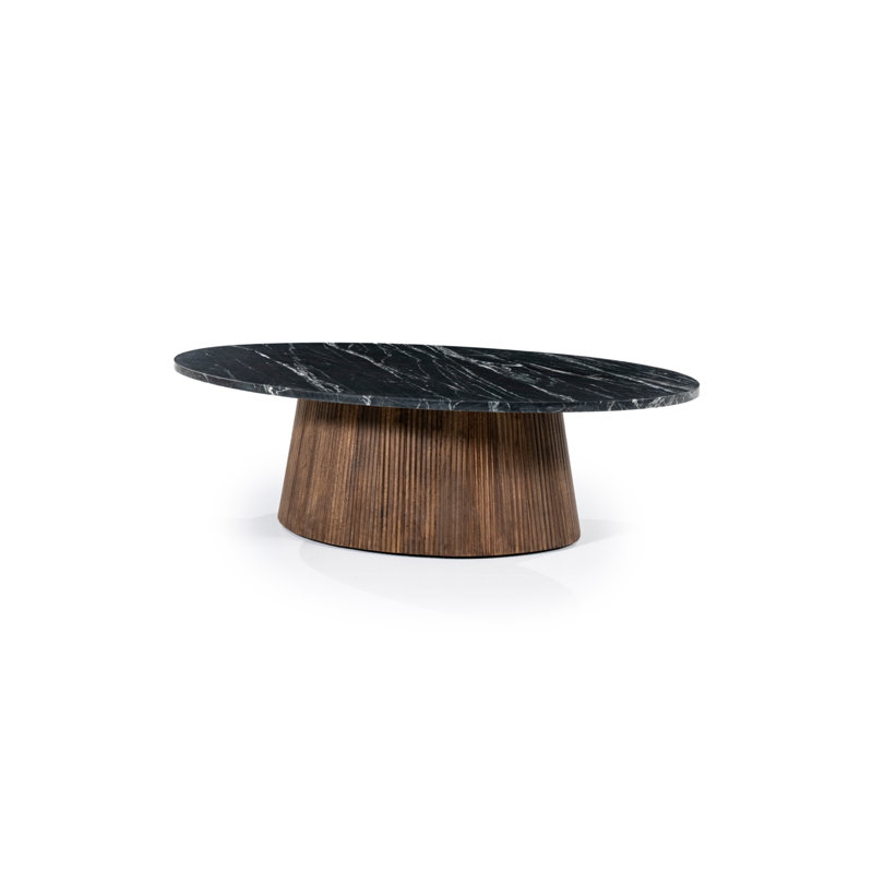Maxim Black Marble Top Coffee Table with Brown Mango Wood Base