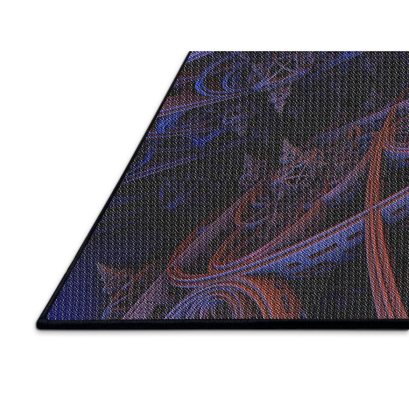 Tapis bleu/noir à motifs, Rectangle 7 pi x 9 pi