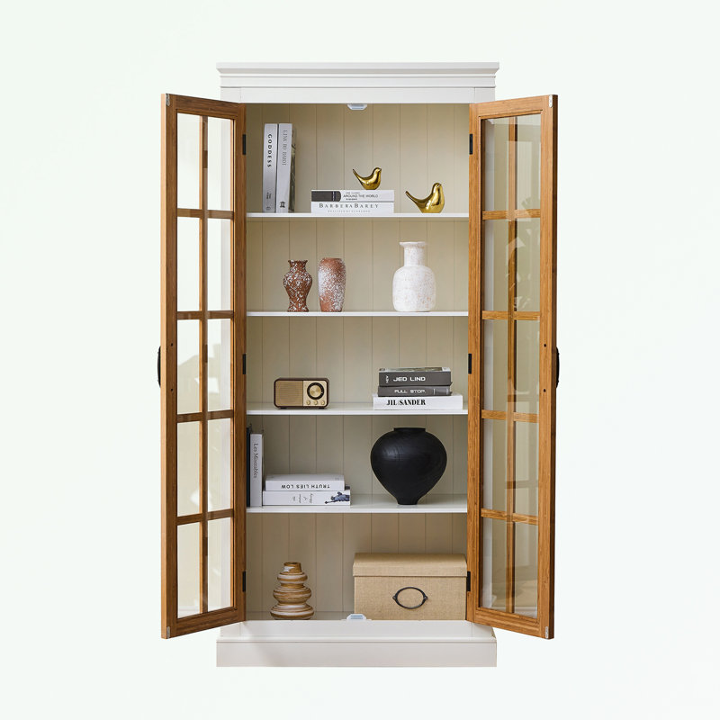 Tall Display Cabinet with Glass Doors and shelves, Brown