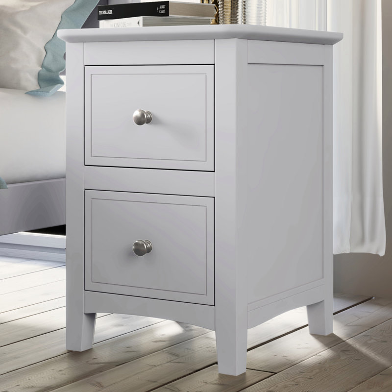 2 Drawers Solid Wood Nightstand End Table