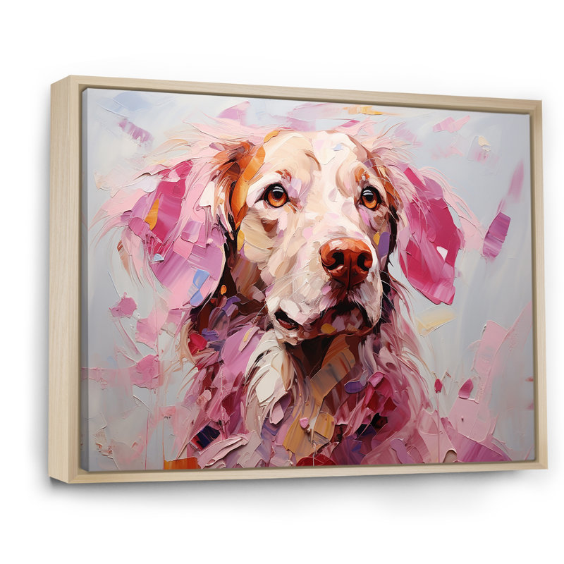 Rose Labrador Popart - art mural chien, H 24 po x l 32 po x P 1 po, Cadre naturel flottant