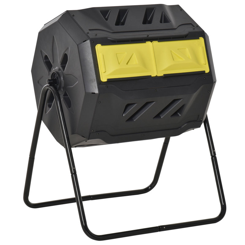Composteur rotatif à chambre double de 43 gallons (163 litres), jaune, rotation à 360°, Yellow
