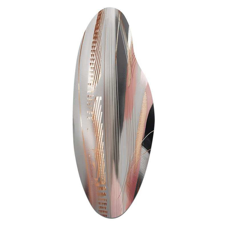 Pink Rose Gold Circle Complexity I - Abstract Curved Shape Metal Wall Sculpture, 30" H x 11" W x 1" D