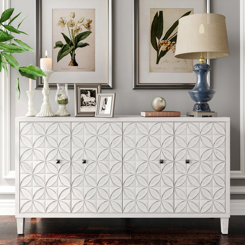 Buffet décoratif 4 portes, pour la salle à manger - blanc délavé Accent