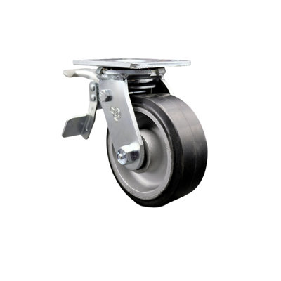 5 Inch Rubber on Aluminum Caster with Roller Bearing and Total Lock Brake SCC