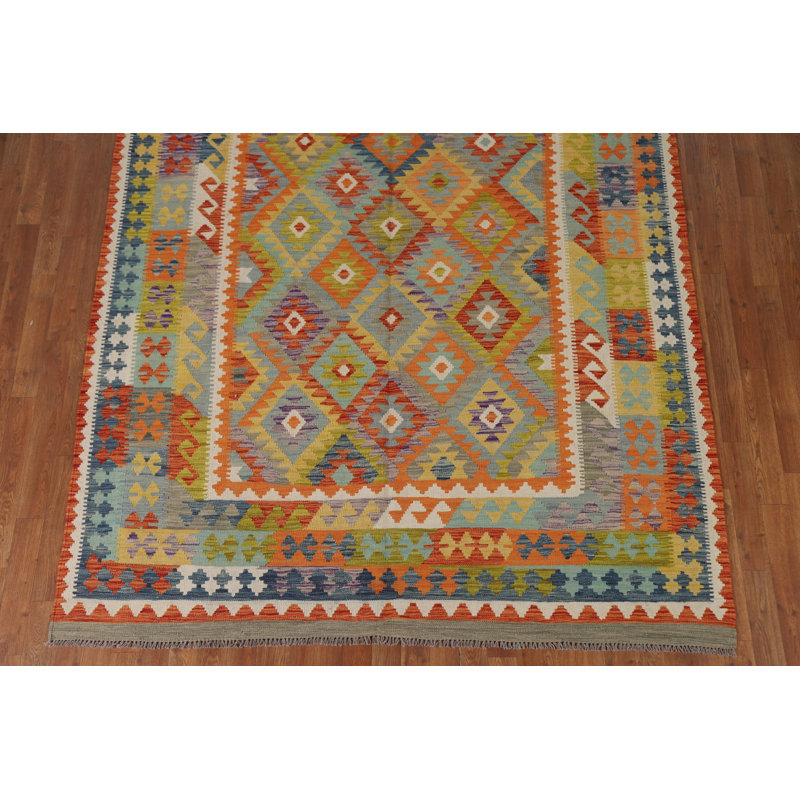 Tapis de salon multicolore en laine Kilim 7 x 10