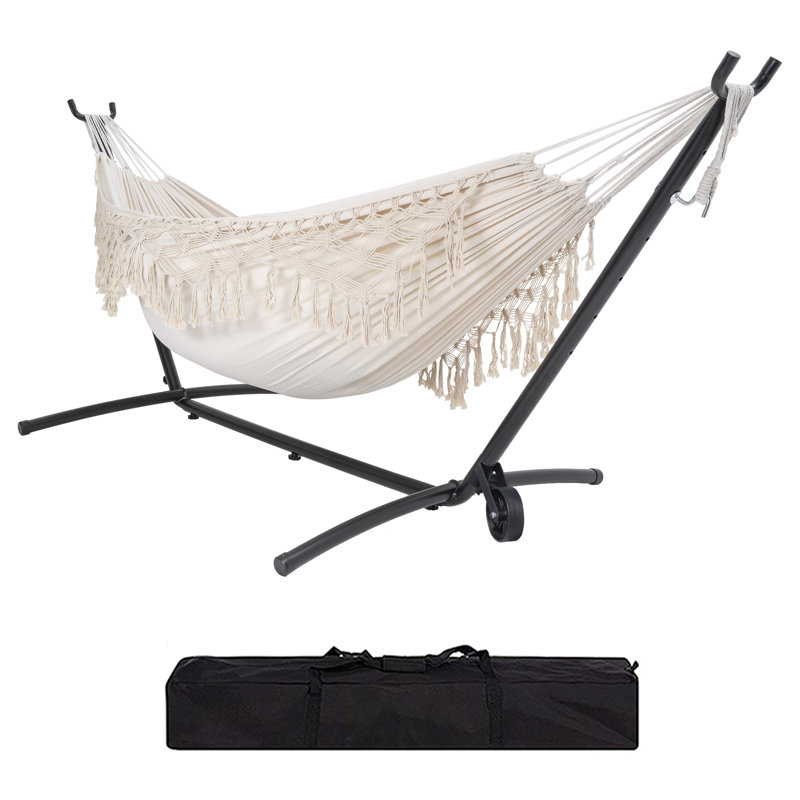 Hamac double classique avec support Dooltle Lazy Daze, Blanc / roues
