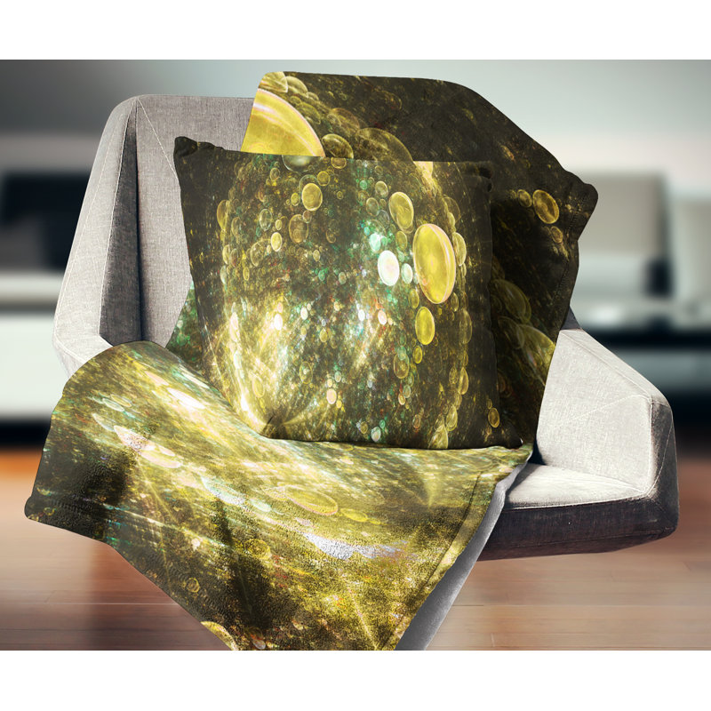 Spherical Planet Bubbles - Abstract Printed Pillow, 18" x 18", Yellow/Black, Throw Pillow