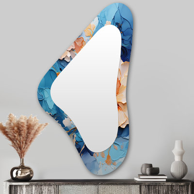 Orange Peony Flower On Ocean Blue - Peony Modern Wall Mirror In Asymmetrical Shapes
