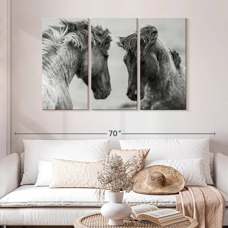 Monochrome Fighting Horses, 32" H x 50" W