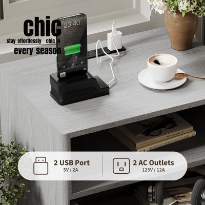2 PCS Modern Fluted Wood Nightstand Bedside Table End Table with Charging Station, Drawers and Storage Shelf by 17 Stories