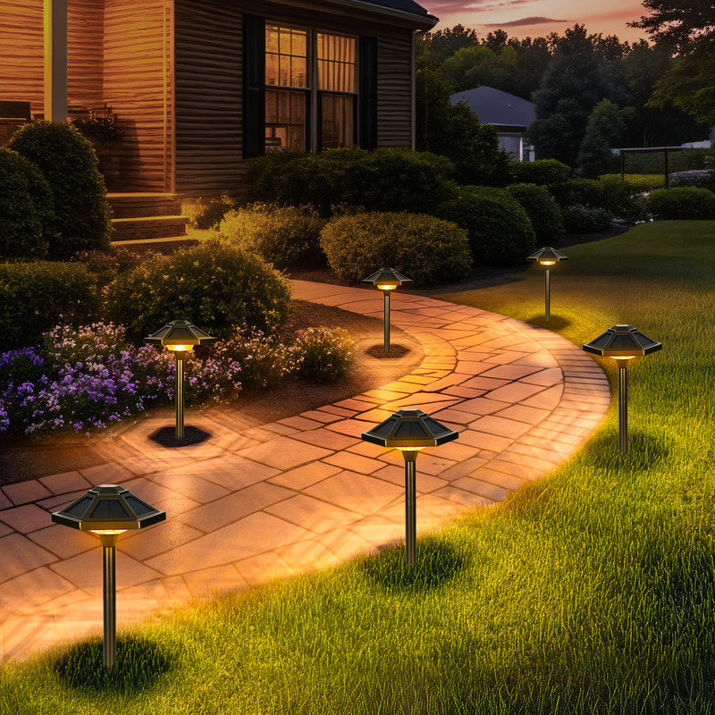 Warm White Solar LED  Landscape Light , Aluminum, Waterproof Path Light 2-Pack, Gold