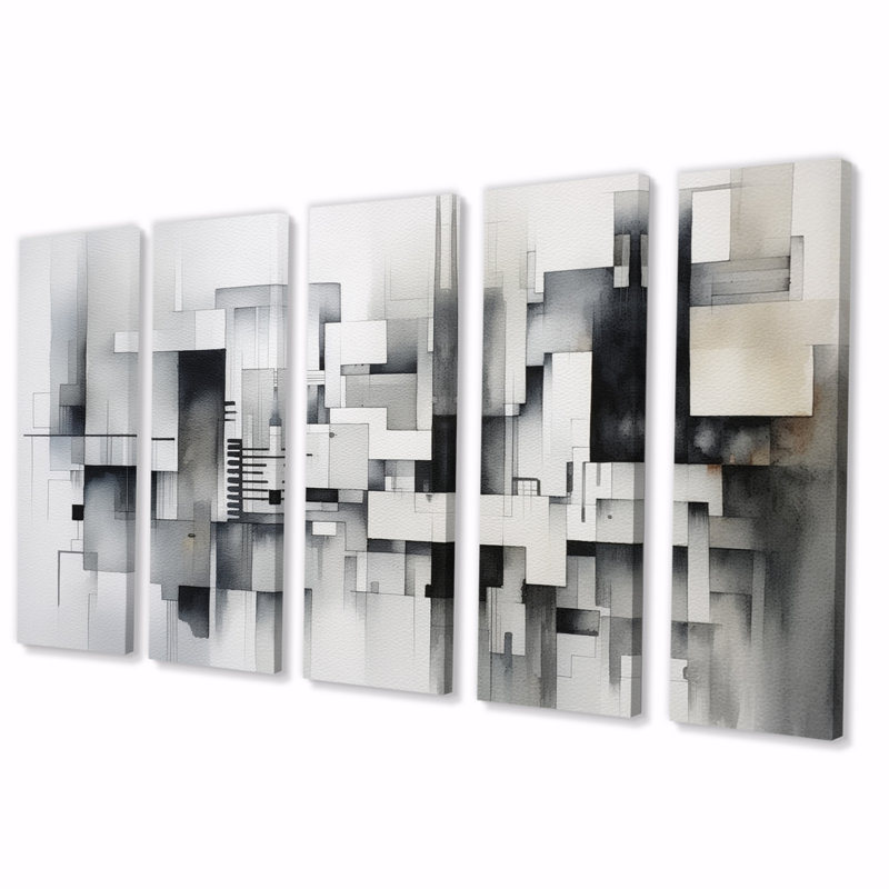 Grey Abstract Zen II - Minimalism Canvas Art Print - 5 Equal Panels