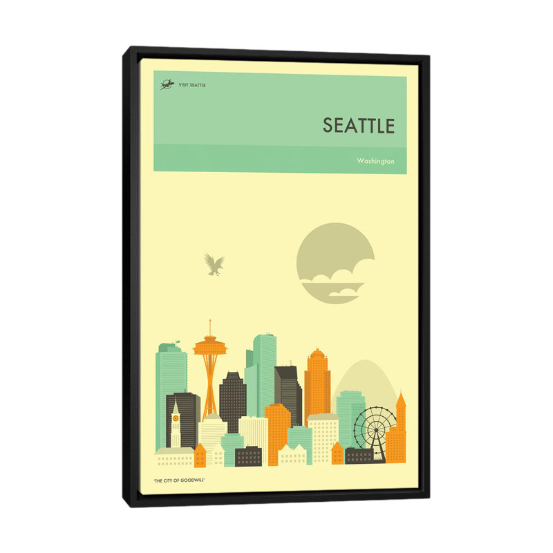 « seattle horizon », impression sur toile, H 26 po x l 18 po x P 1,5 po, Toile avec cadre noir, Pas de tapis