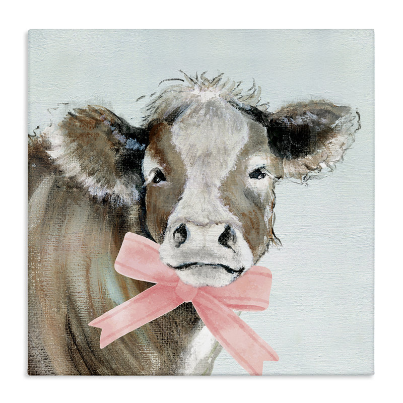 Vache avec toile de ruban pastel, design par Janet Tava, H 17 po x l 17 po