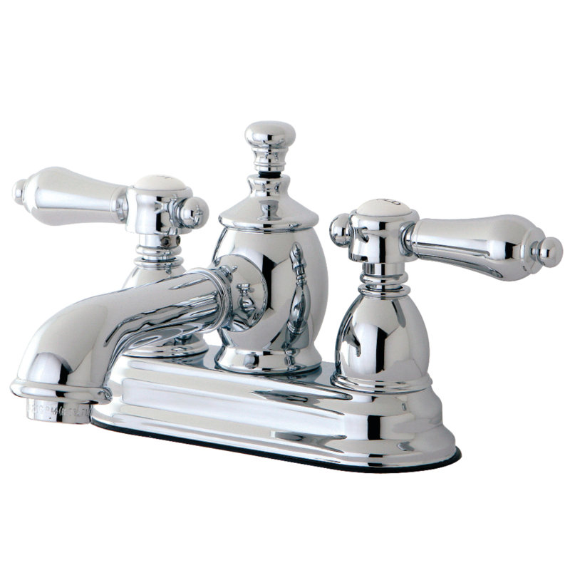 Kingston Brass Heirloom Two-Handle 3-Hole Deck Mount 4" Centerset Bathroom Faucet with Brass Pop-Up, Polished Chrome