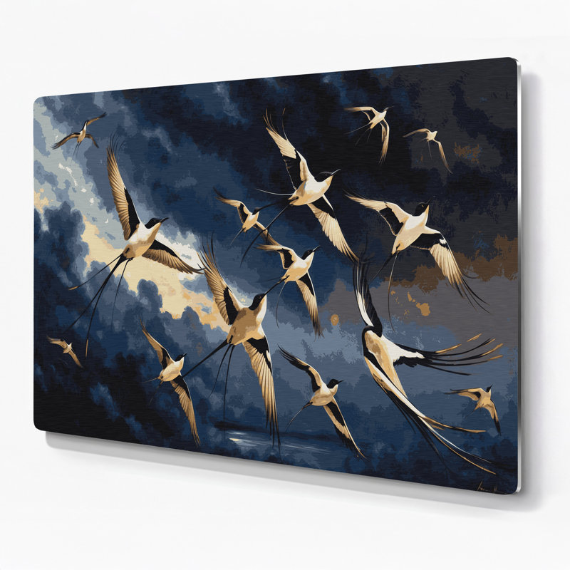 Oiseaux, art mural gris, H 96 po x l 120 po x P 0,05 po
