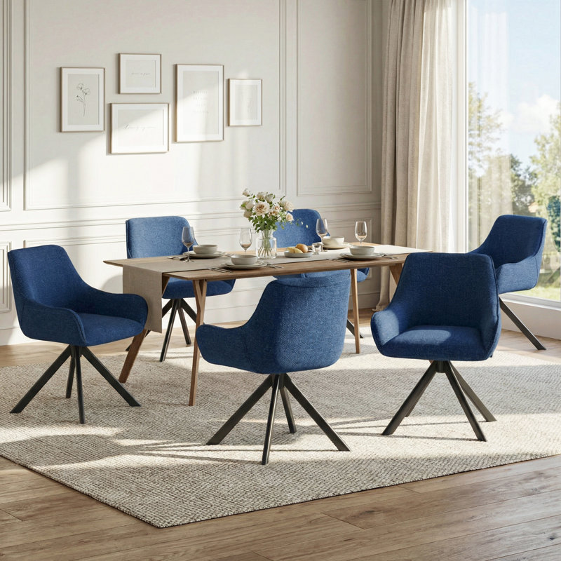 Gefjun 46cm H Upholstered Metal Armchair, Navy Chenille