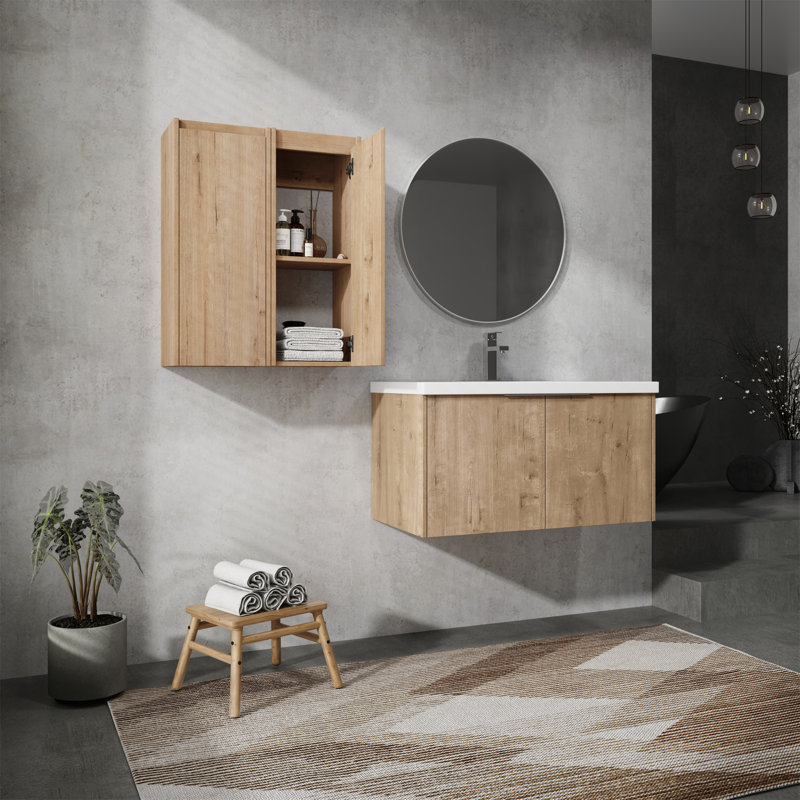 Meuble-lavabo mural avec lavabo et armoire latérale, 35"