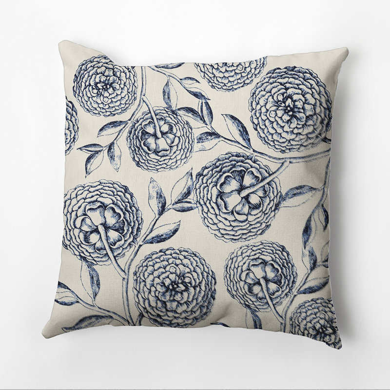 Botanical Blooms Floral Outdoor Reversible Throw Pillow, Navy Blue, 20"x20"