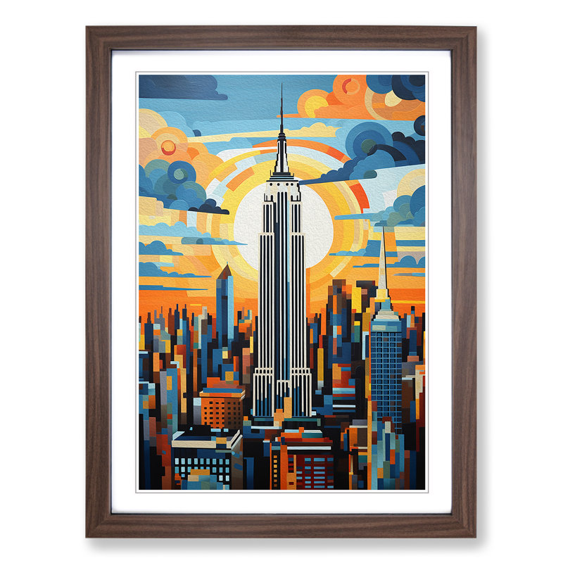 Empire State Building Contemporary No.2 - Single Picture Frame Print on Wood, Walnut, 46cm H x 34cm W x 2cm D