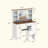 Farmhouse Vanity Desk With Sliding Mirror,Lights And Charging Station,Makeup Table Desk With Dimmable Led Light,Vanity Makeup Table With Sponge Soft Stool,White+Brown Finish