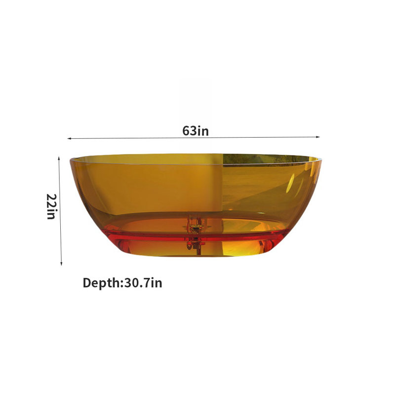 63'' W 22'' H Frameless Offset Curved Tub & Shower Kit, Yellow