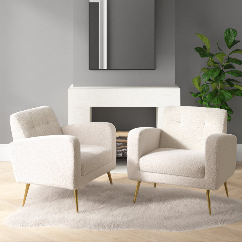 Alixon 29'' Wide Tufted Armchair, Beige Boucle