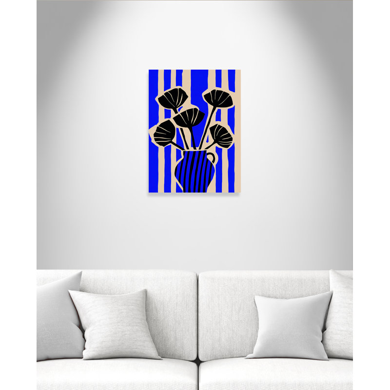 Vase rayé imprimé de fleurs par Treechild, Sans cadre, 18'' W x 24'' H, Wrapped Canvas