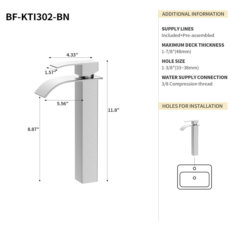 Robinet pour salle de bain à poignée simple Keira, Nickel brossé