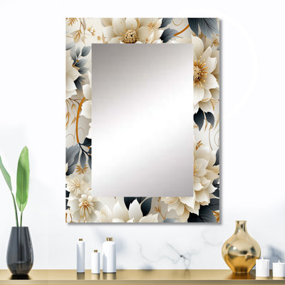 Mandalas blancs et dorés - miroir unique floral, grand miroir mural floral, impression d'art en métal