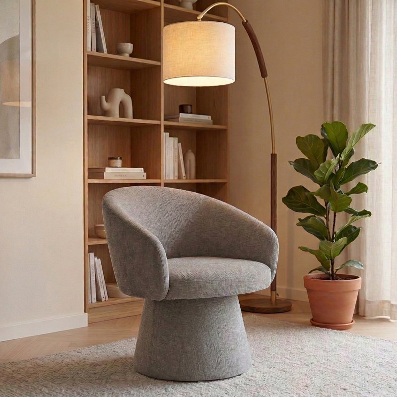 48cm H Boucle Upholstered Low Back Armchair, Grey